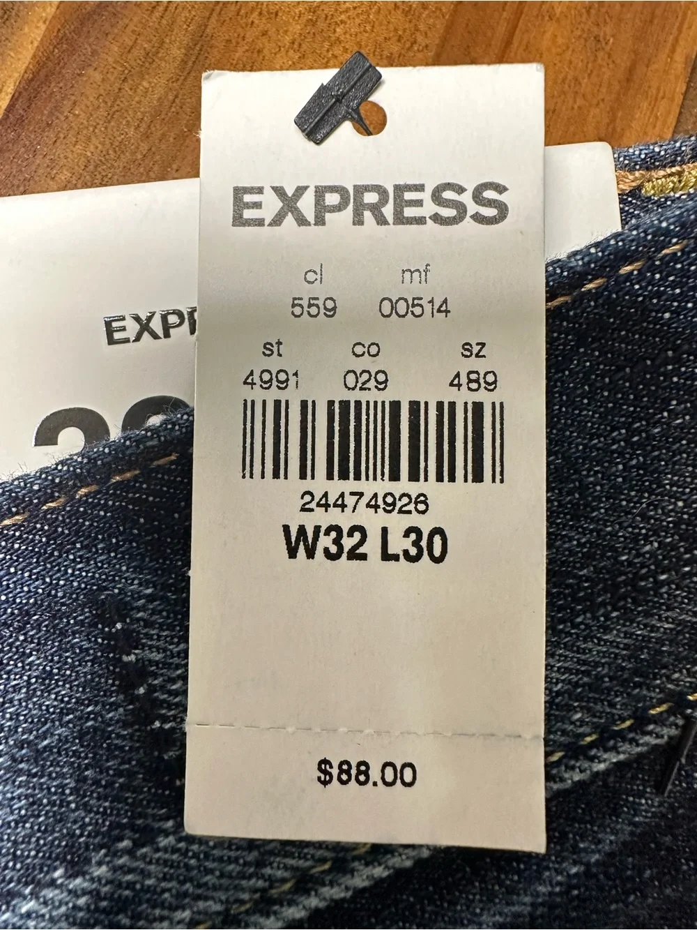 NWT Express Men’s Dark Indigo Slim Straight Jeans 32x30